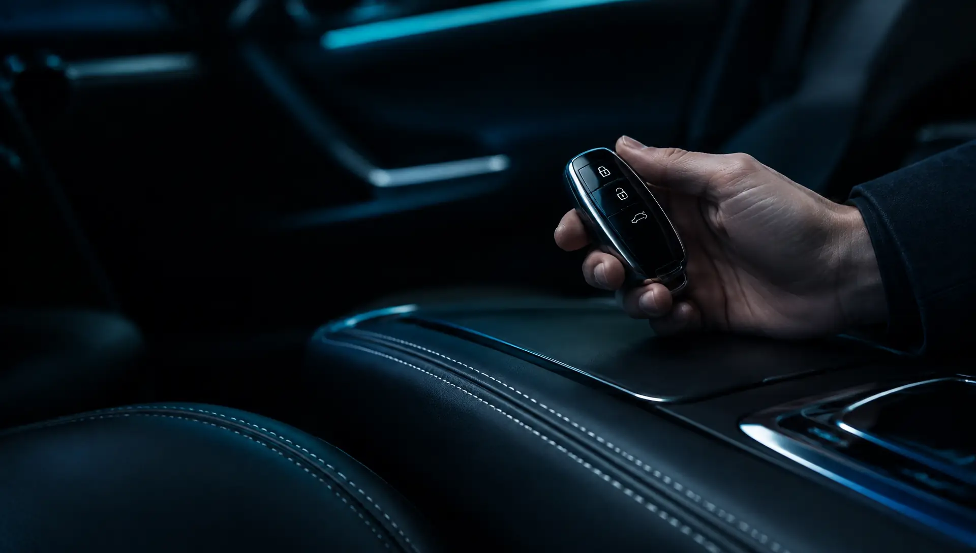 Interior premium com chave de veículo e iluminação ambiente